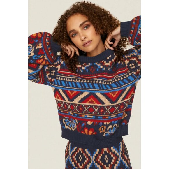 Farm Rio AnikaTapestry Sweater Cropped w Bell Sleeves M - Picture 3 of 5